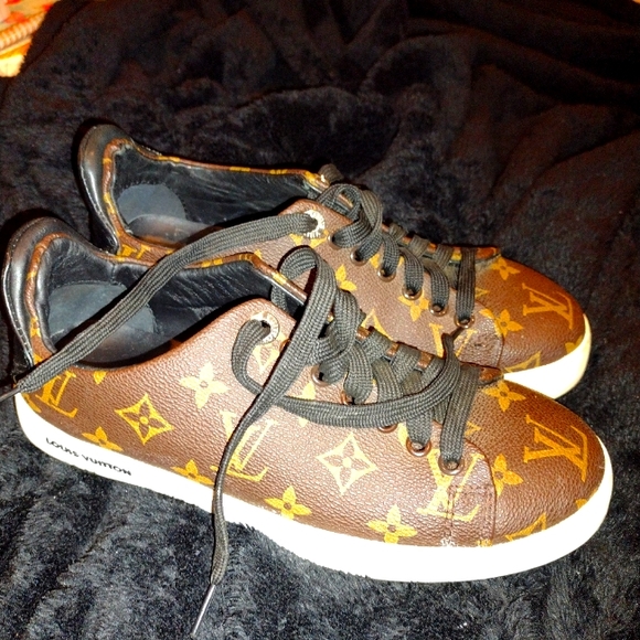 Tan /Brown Monogram Sneakers 38 women 8 - Picture 1 of 9